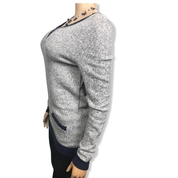 Quicksilver Sweater Top Pullover Heather Gray Navy Pocket Details size XS - Picture 8 of 16